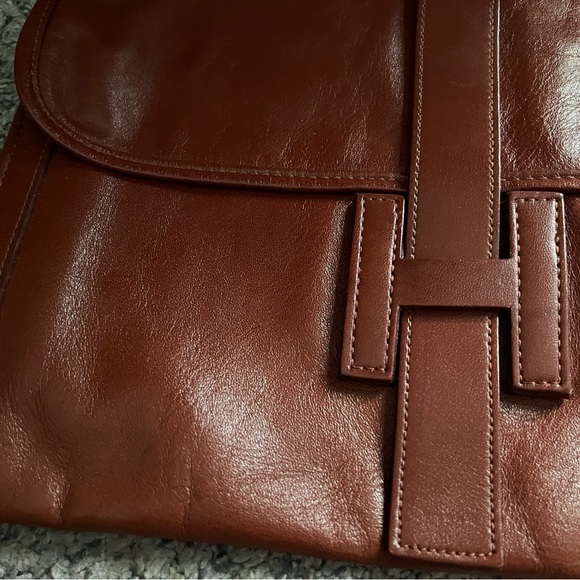 Vintage Elegant Brown Leather Clutch by David Merler for DAME - Picture 2 of 9
